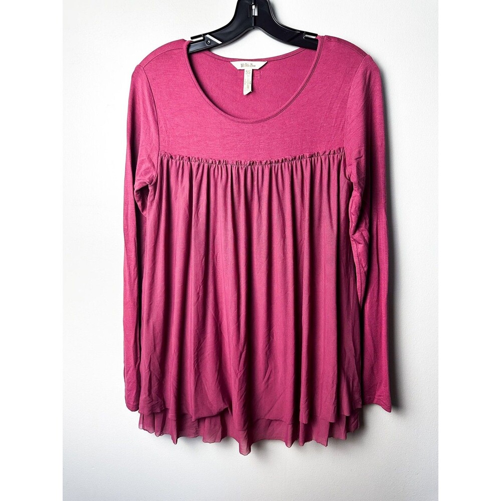 Matilda Jane Ruffle Long Sleeve Scoop Neck Blouse Pink XS Womens Top
